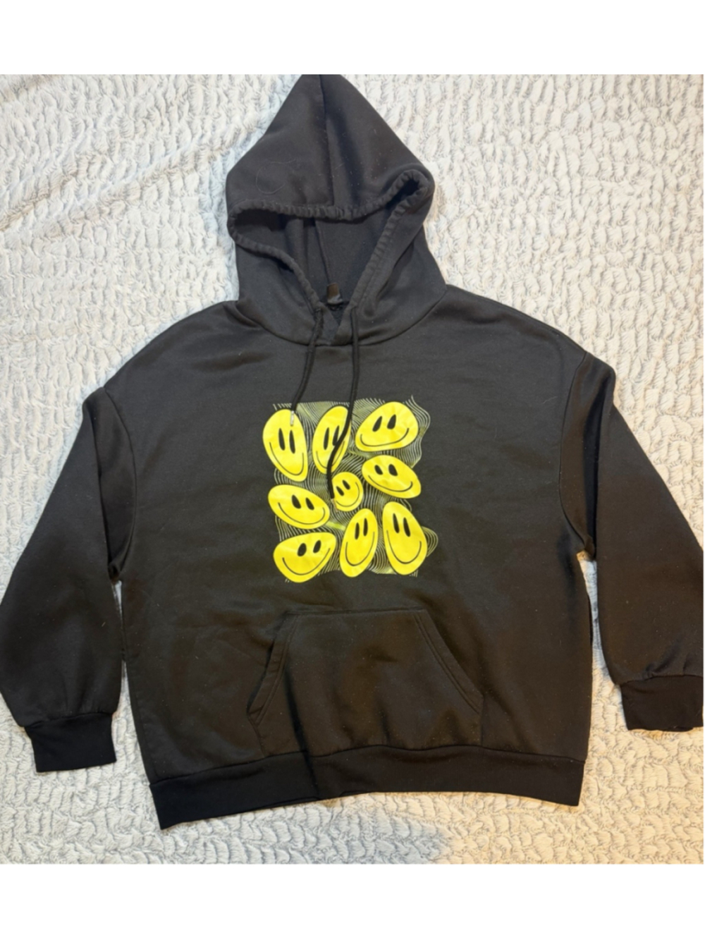 SHEIN Women’s 2XL Black Pullover Hoodie Fleece Smiley Face Graphic Pockets